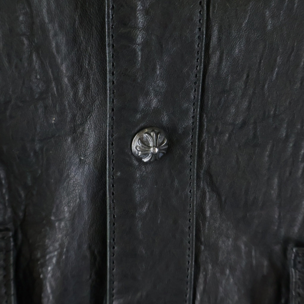 CHROME HEARTS(クロムハーツ) ARMY FBRC CROSS BALL LEATHER アーミーシャツ クロスボールボタンミリタリーレザー長袖シャツ ブラック