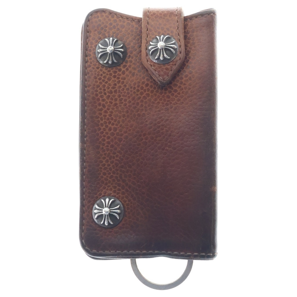 CHROME HEARTS(クロムハーツ) KEY CASE クロスボールボタン レザー キーケース ブラウン/シルバー