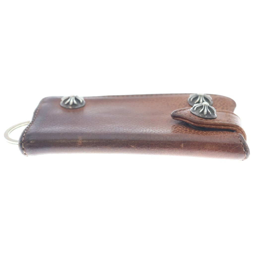 CHROME HEARTS(クロムハーツ) KEY CASE クロスボールボタン レザー キーケース ブラウン/シルバー