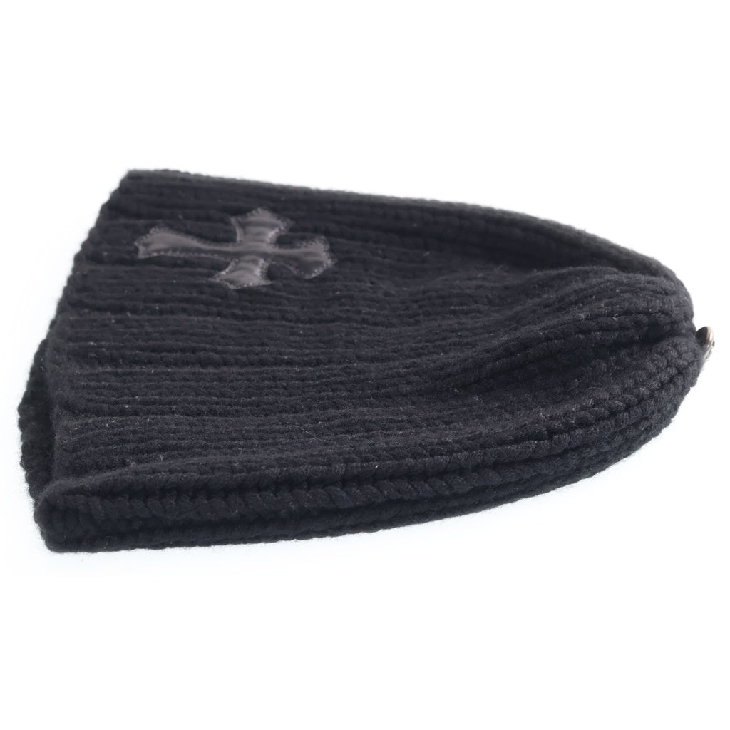 CHROME HEARTS(クロムハーツ) CASHMERE BEANIE クロスパッチ付き カシミヤ クロスボール シングルビーニー ニット帽 ブラック