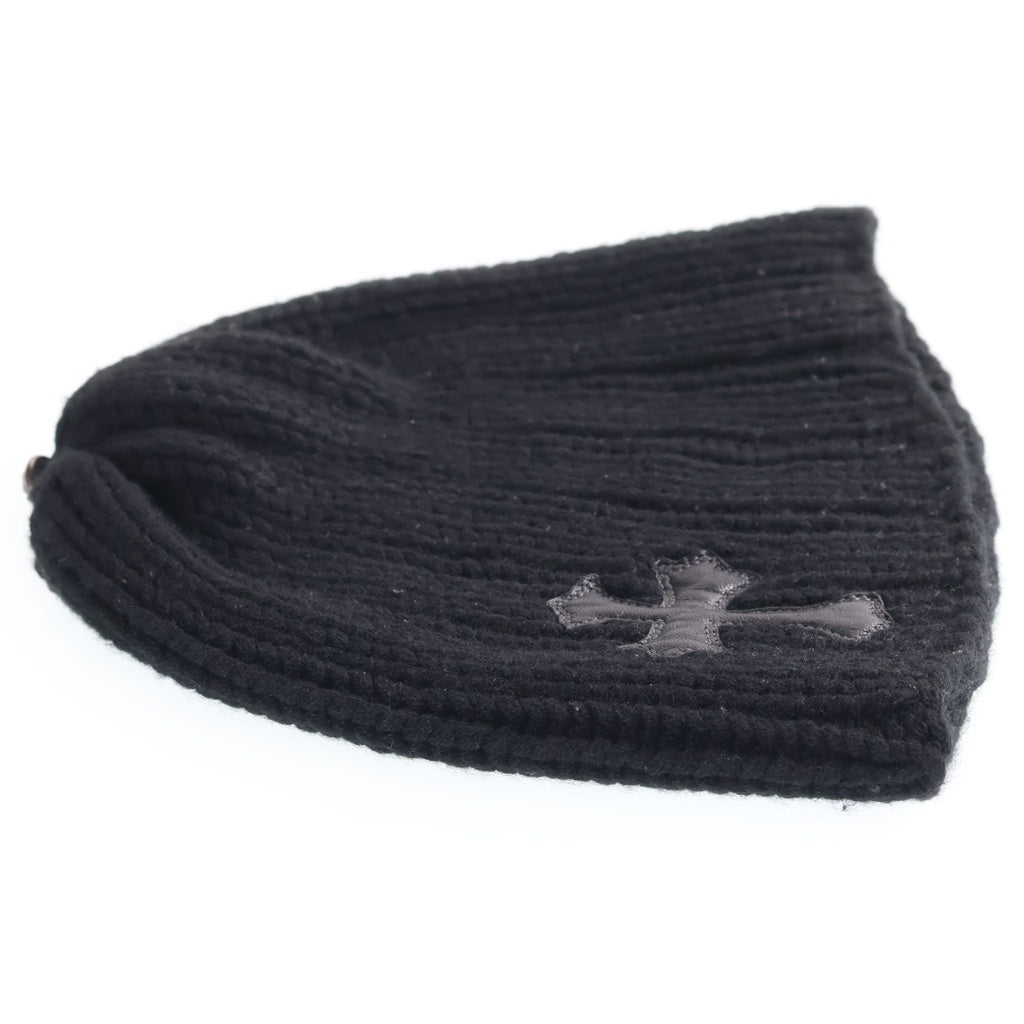 CHROME HEARTS(クロムハーツ) CASHMERE BEANIE クロスパッチ付き カシミヤ クロスボール シングルビーニー ニット帽 ブラック