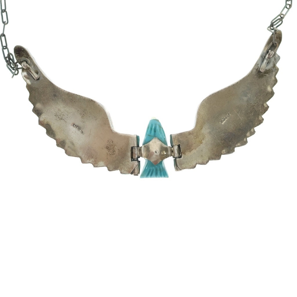 INDIAN JEWELRY(インディアンジュエリー) ナバホ族 F.TOM作 ターコイズ イーグル ネックレス シルバー