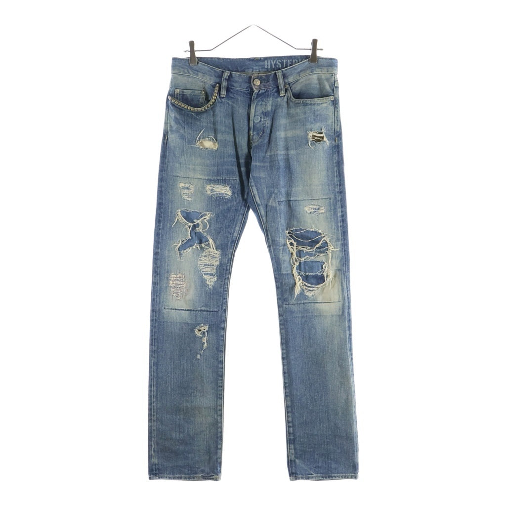 HYSTERIC GLAMOUR(ヒステリックグラマー) SCAB スキャブ ロックスタッズ ダメージ加工 リペア デニムパンツ インディゴ
