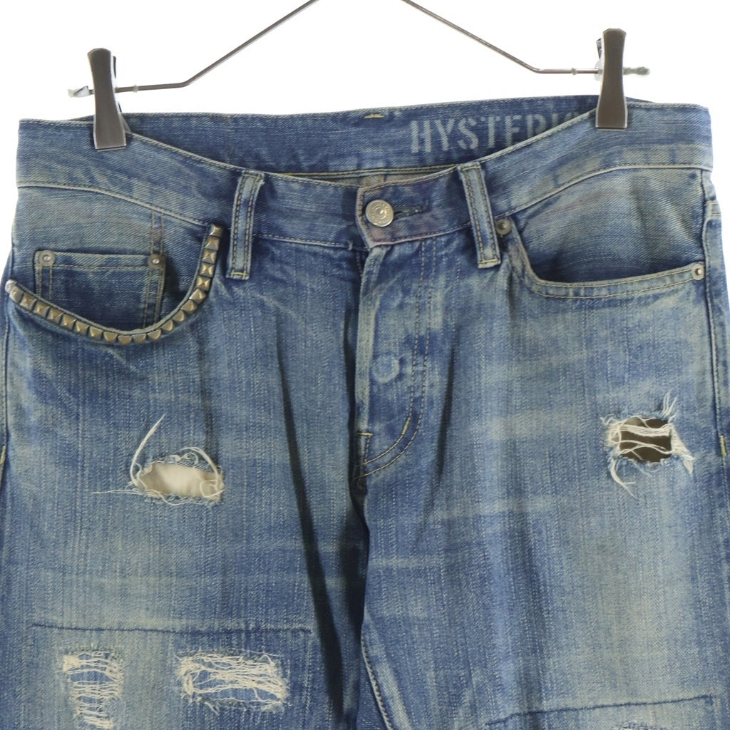 HYSTERIC GLAMOUR(ヒステリックグラマー) SCAB スキャブ ロックスタッズ ダメージ加工 リペア デニムパンツ インディゴ