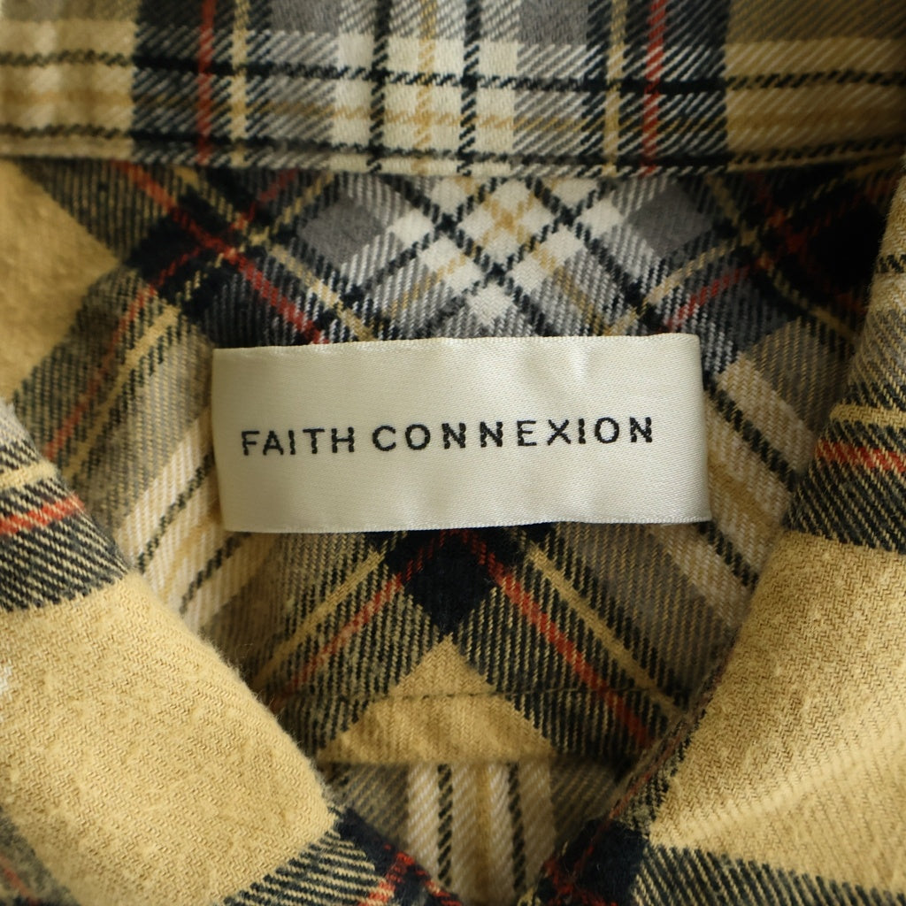 FAITH CONNEXION(フェイスコネクション) フェードチェック柄 ブリーチ加工シャツ ブラウン M1803T00017