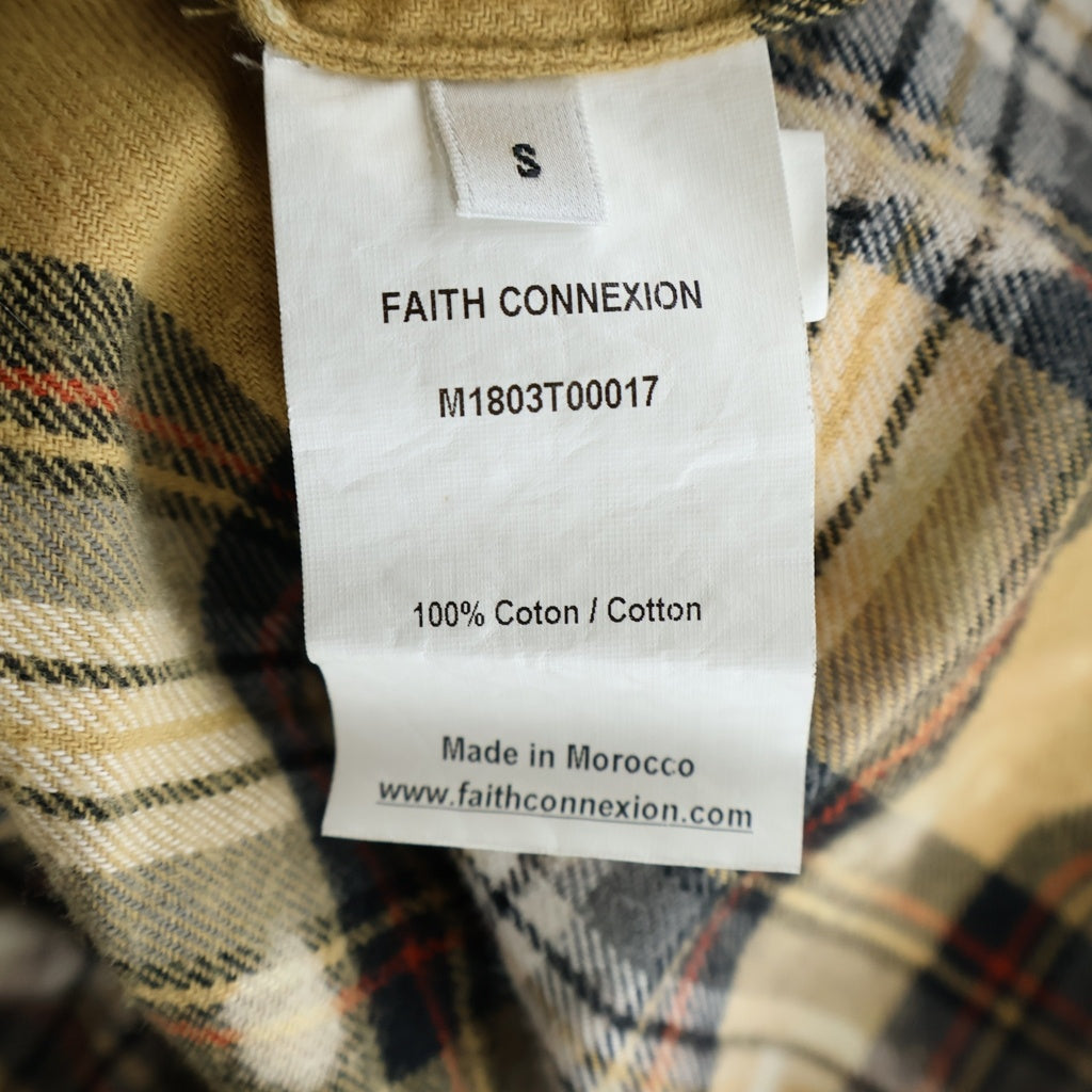 FAITH CONNEXION(フェイスコネクション) フェードチェック柄 ブリーチ加工シャツ ブラウン M1803T00017