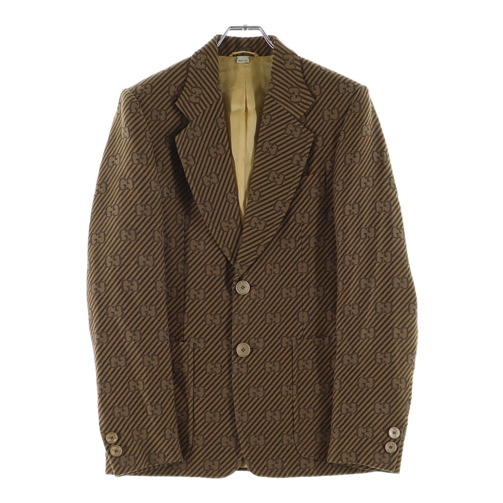 GUCCI(グッチ) 20AW GG Jacquard Jacket GG総柄 ストライプ ジャガード テーラードジャケット ブラウン 618666 ZAEAK