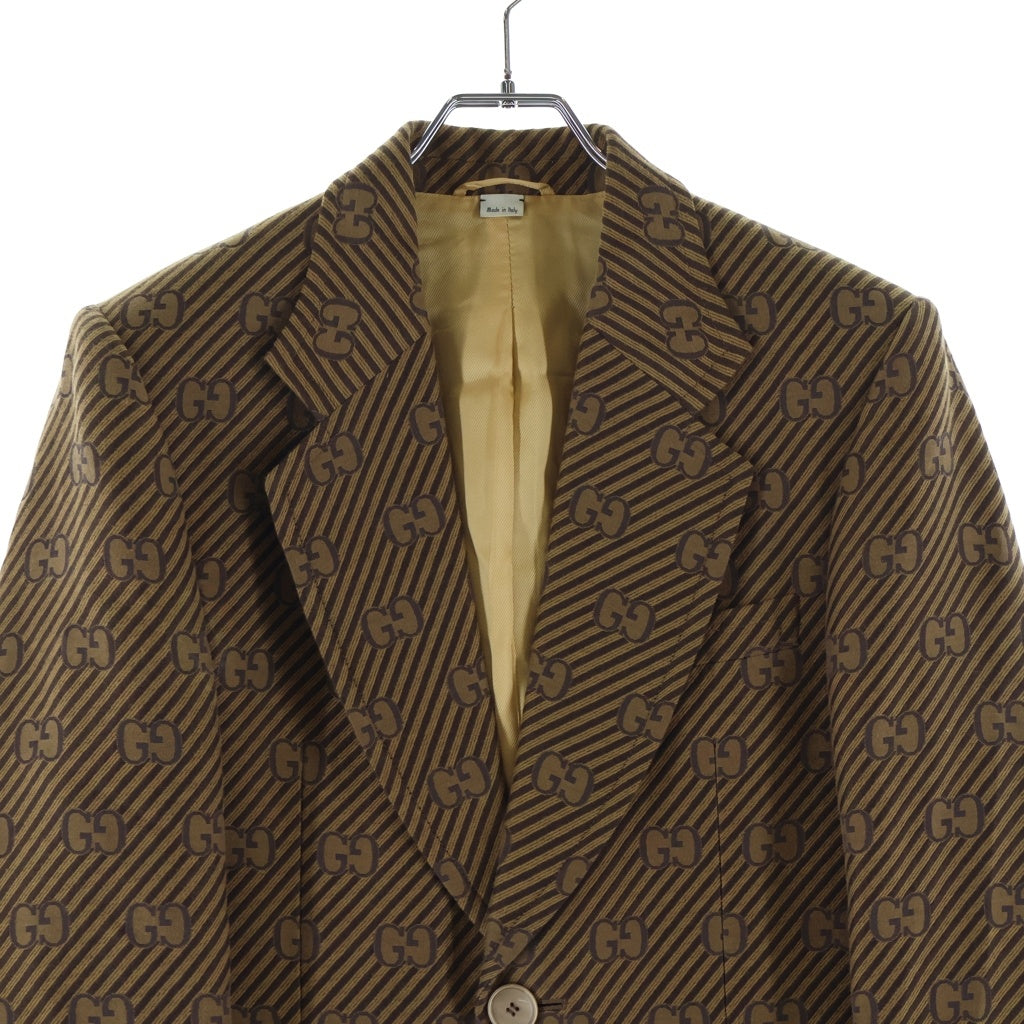 GUCCI(グッチ) 20AW GG Jacquard Jacket GG総柄 ストライプ ジャガード テーラードジャケット ブラウン 618666 ZAEAK