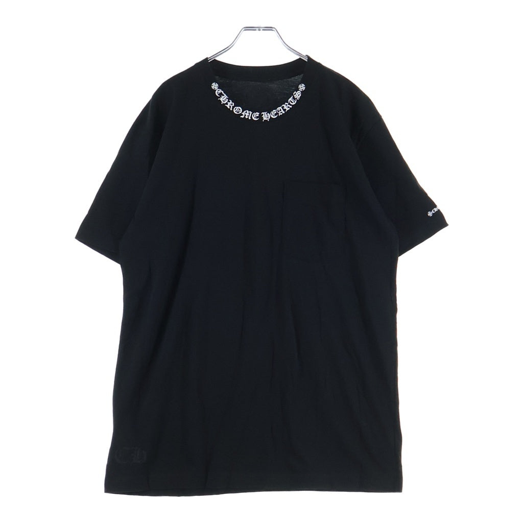 CHROME HEARTS(クロムハーツ) NECK LOGO S/S TEE ネックロゴプリント チェストポケット クルーネック半袖Tシャツ カットソー ブラック