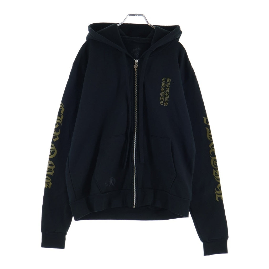 CHROME HEARTS(クロムハーツ) VERTICAL LOGO SWTSHRT HD ZIP バーティカルロゴ 袖英字プリント ダガージップパーカー フーディー ブラック/カーキ