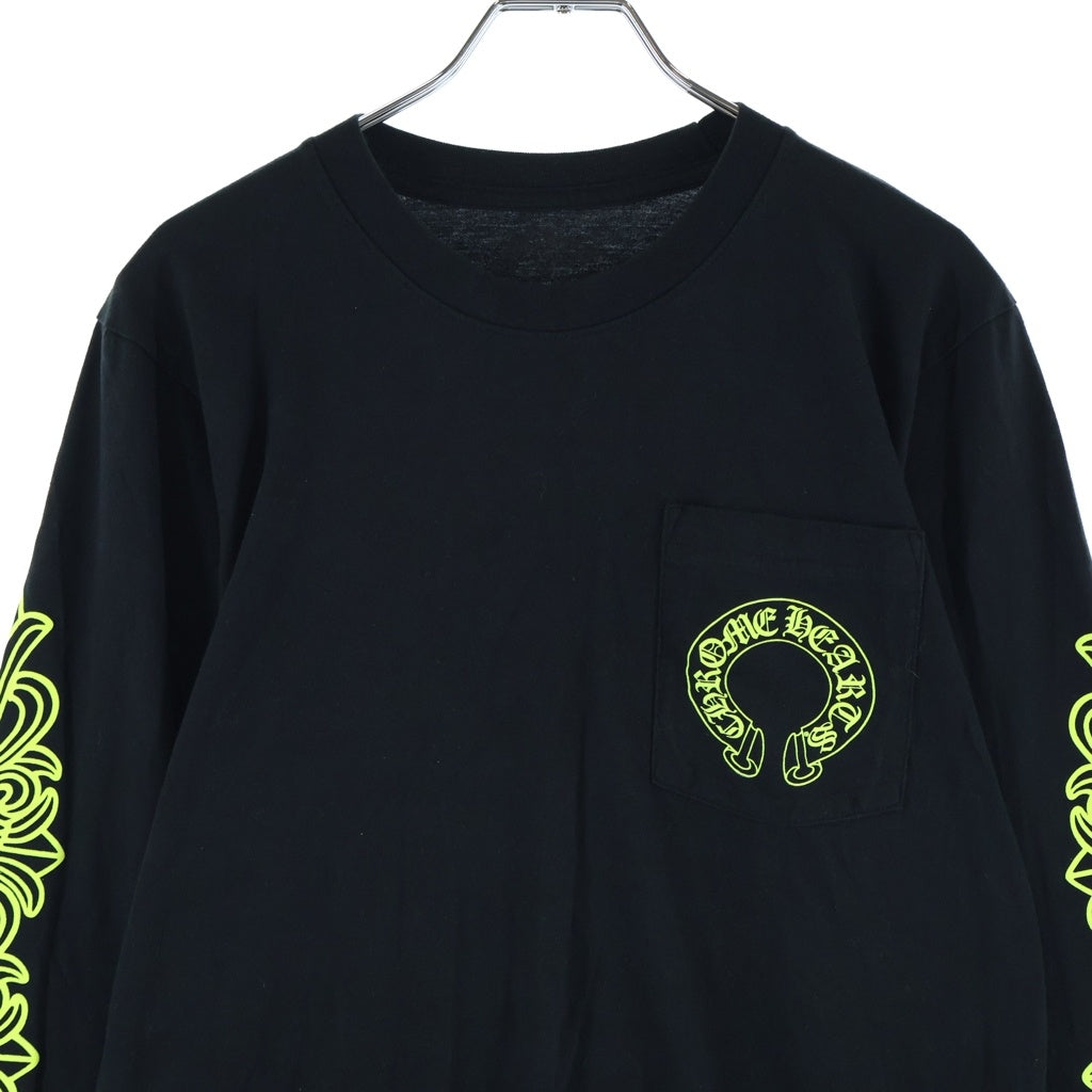 CHROME HEARTS(クロムハーツ) Floral Cross Horseshoe Long Sleeve Tee フローラルクロス ホースシュー ロングスリーブ Tシャツ ブラック/ネオンイエロー