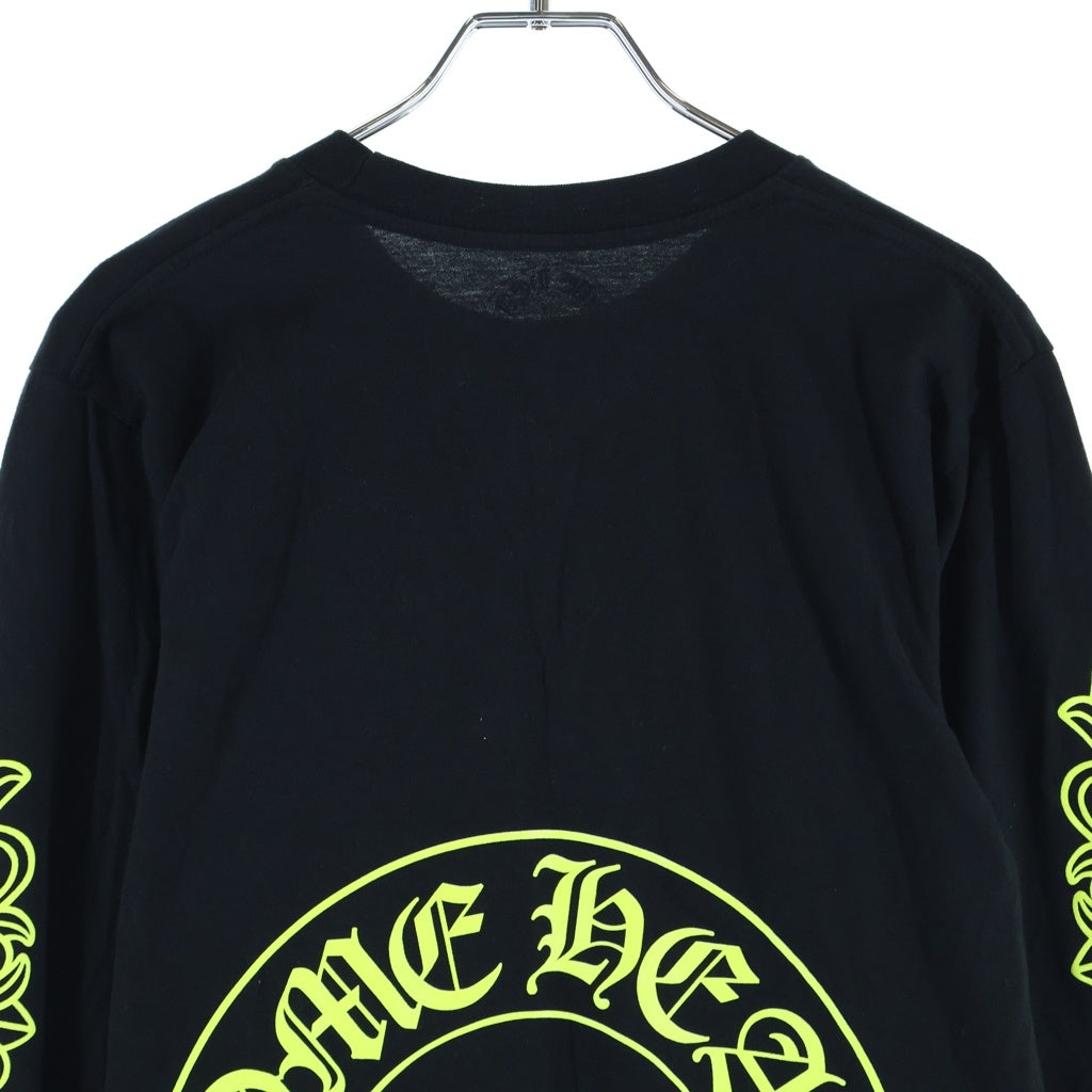 CHROME HEARTS(クロムハーツ) Floral Cross Horseshoe Long Sleeve Tee フローラルクロス ホースシュー ロングスリーブ Tシャツ ブラック/ネオンイエロー