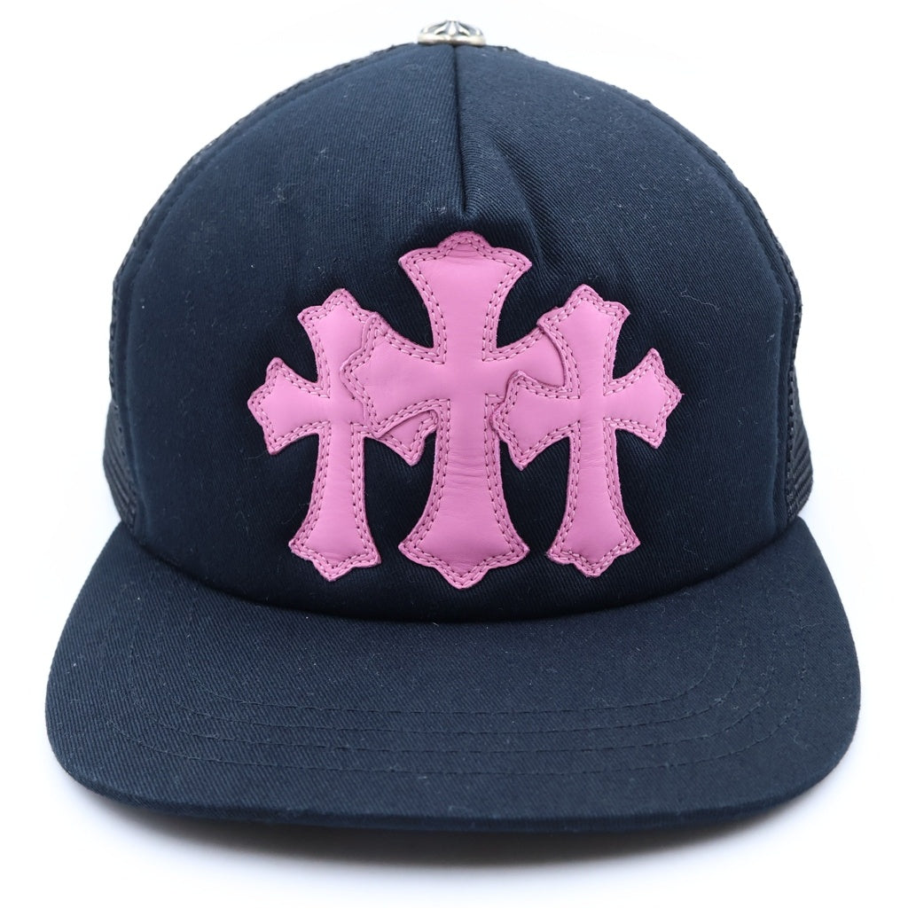 CHROME HEARTS(クロムハーツ) TRUCKER CAP トラッカーキャップ 3セメタリーレザーパッチ メッシュキャップ帽子 ピンク/ブラック