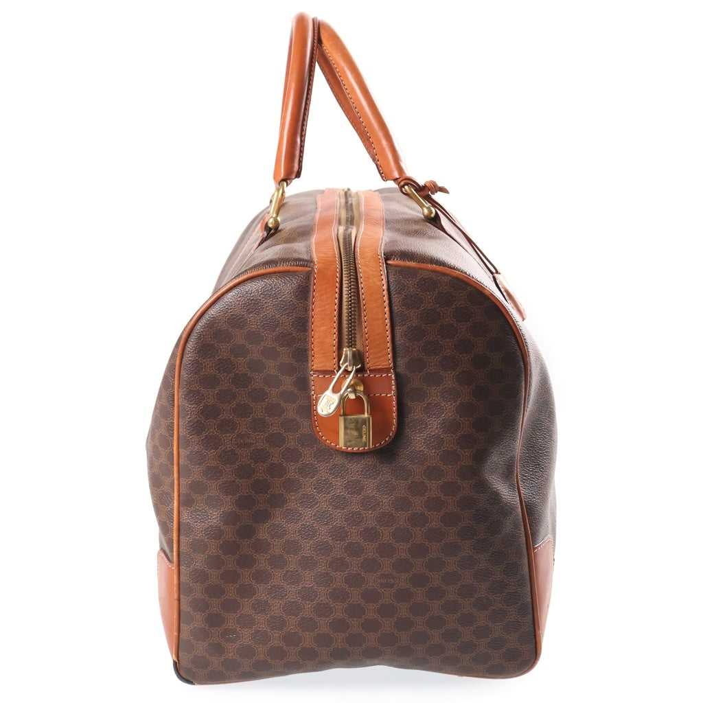 CELINE(セリーヌ) マカダム 総柄 ボストン ショルダーバッグ ブラウン レザー×PVC ゴールド金具 レディース