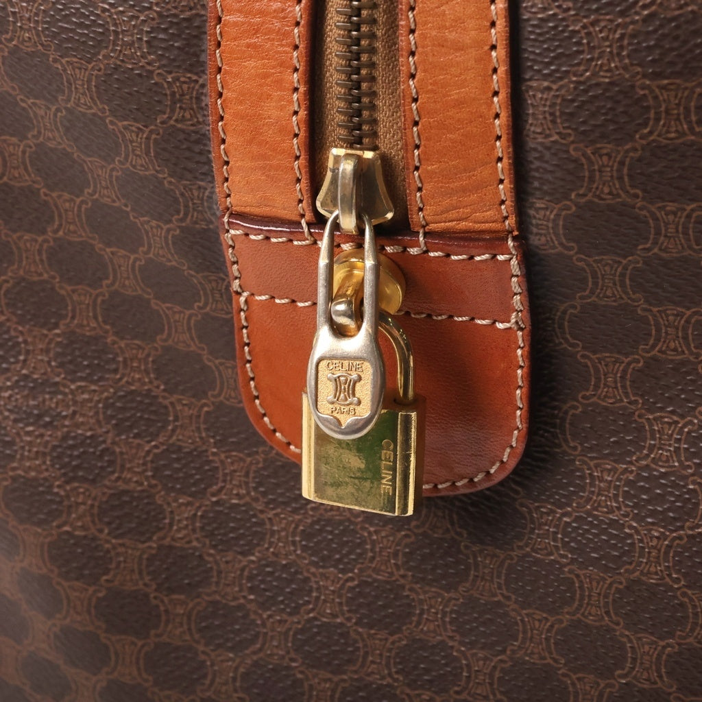 CELINE(セリーヌ) マカダム 総柄 ボストン ショルダーバッグ ブラウン レザー×PVC ゴールド金具 レディース