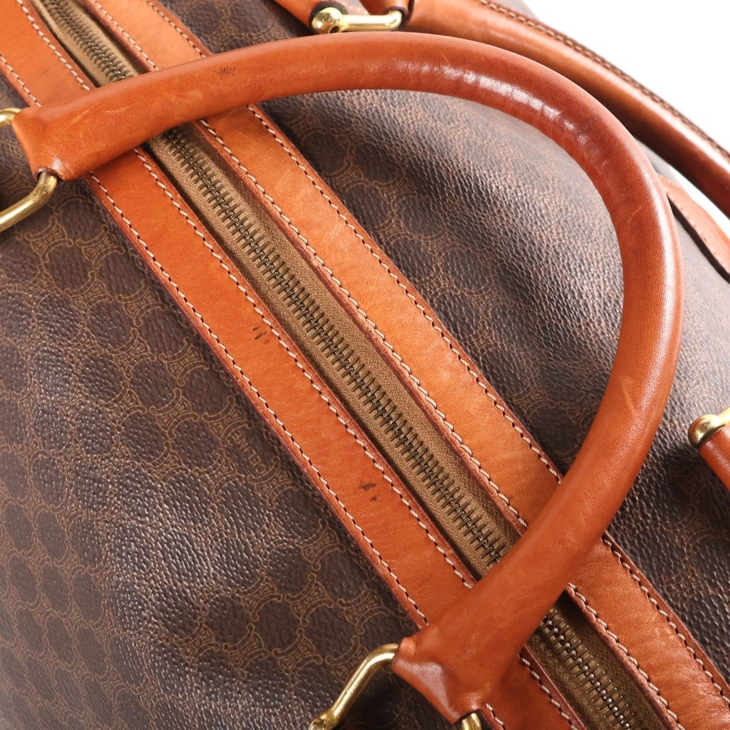 CELINE(セリーヌ) マカダム 総柄 ボストン ショルダーバッグ ブラウン レザー×PVC ゴールド金具 レディース