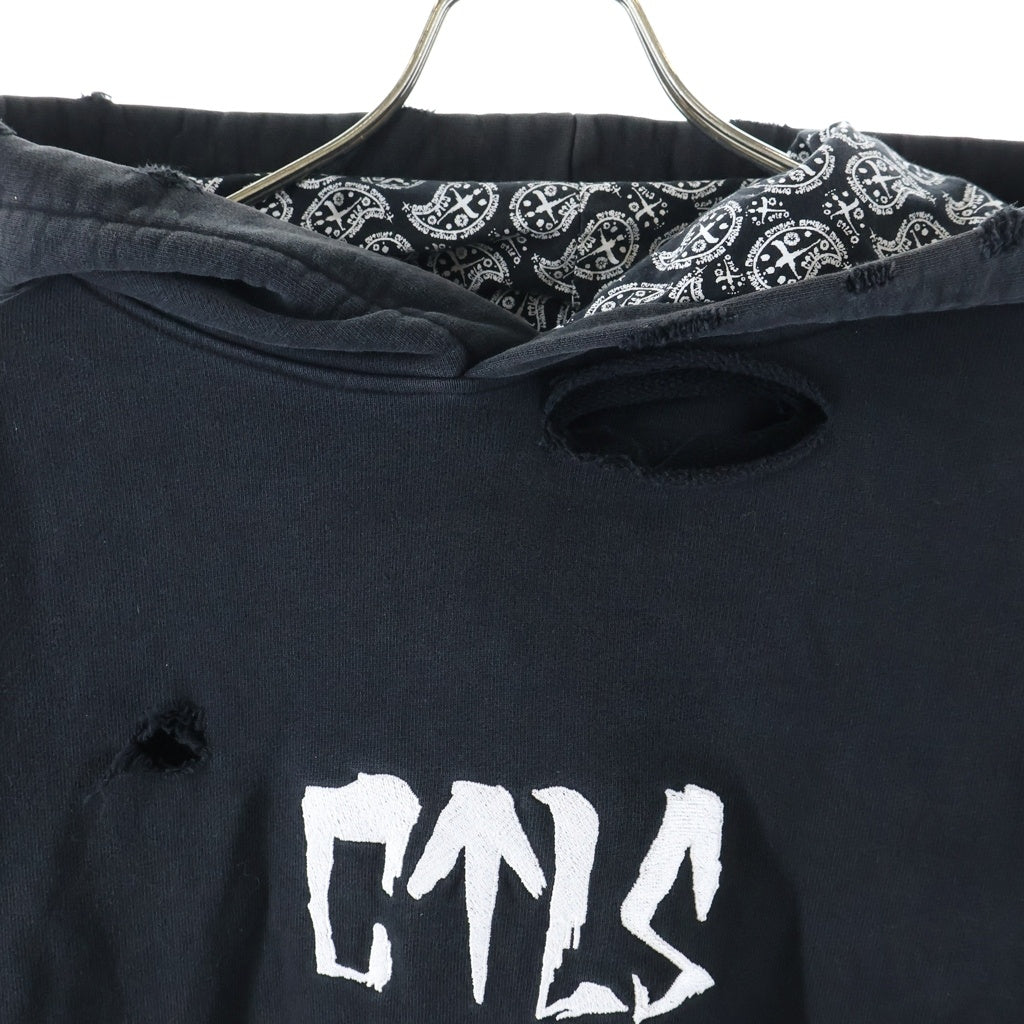 cvtvlist(カタリスト) 3D LOGO USUAL HOODIE ヴィンテージクラッシュ加工 ロゴプルオーバーパーカー ブラック