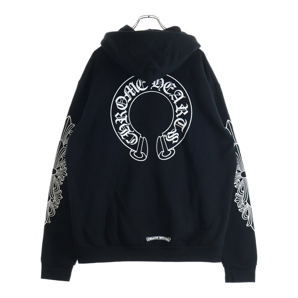 CHROME HEARTS(クロムハーツ) SWTSHRT HD ZIP 袖フローラルバックホースシュープリント ジップパーカー ブラック