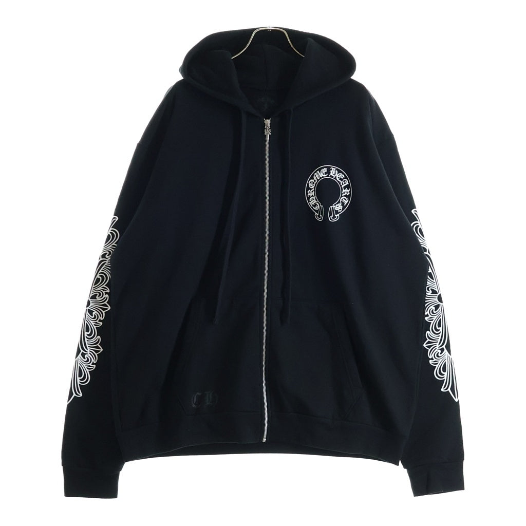 CHROME HEARTS(クロムハーツ) SWTSHRT HD ZIP 袖フローラルバックホースシュープリント ジップパーカー ブラック