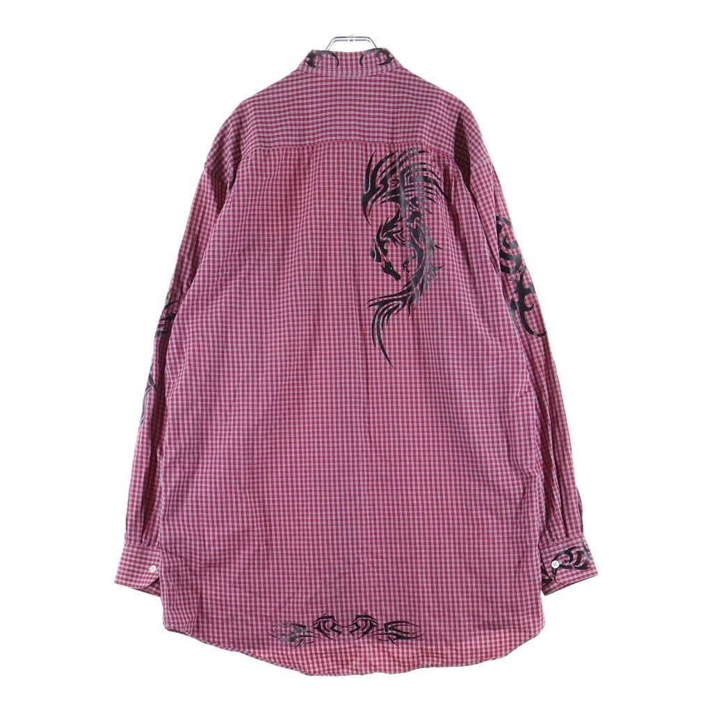 VETEMENTS(ヴェトモン) Tribal tattoo shirt Pinstripe トライバルタトゥー チェックシャツ レッド UAH19SH302