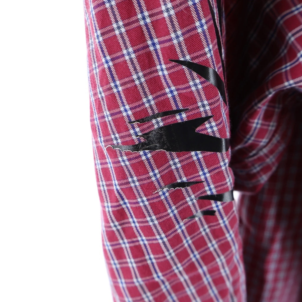 VETEMENTS(ヴェトモン) Tribal tattoo shirt Pinstripe トライバルタトゥー チェックシャツ レッド UAH19SH302