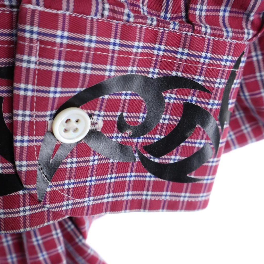 VETEMENTS(ヴェトモン) Tribal tattoo shirt Pinstripe トライバルタトゥー チェックシャツ レッド UAH19SH302