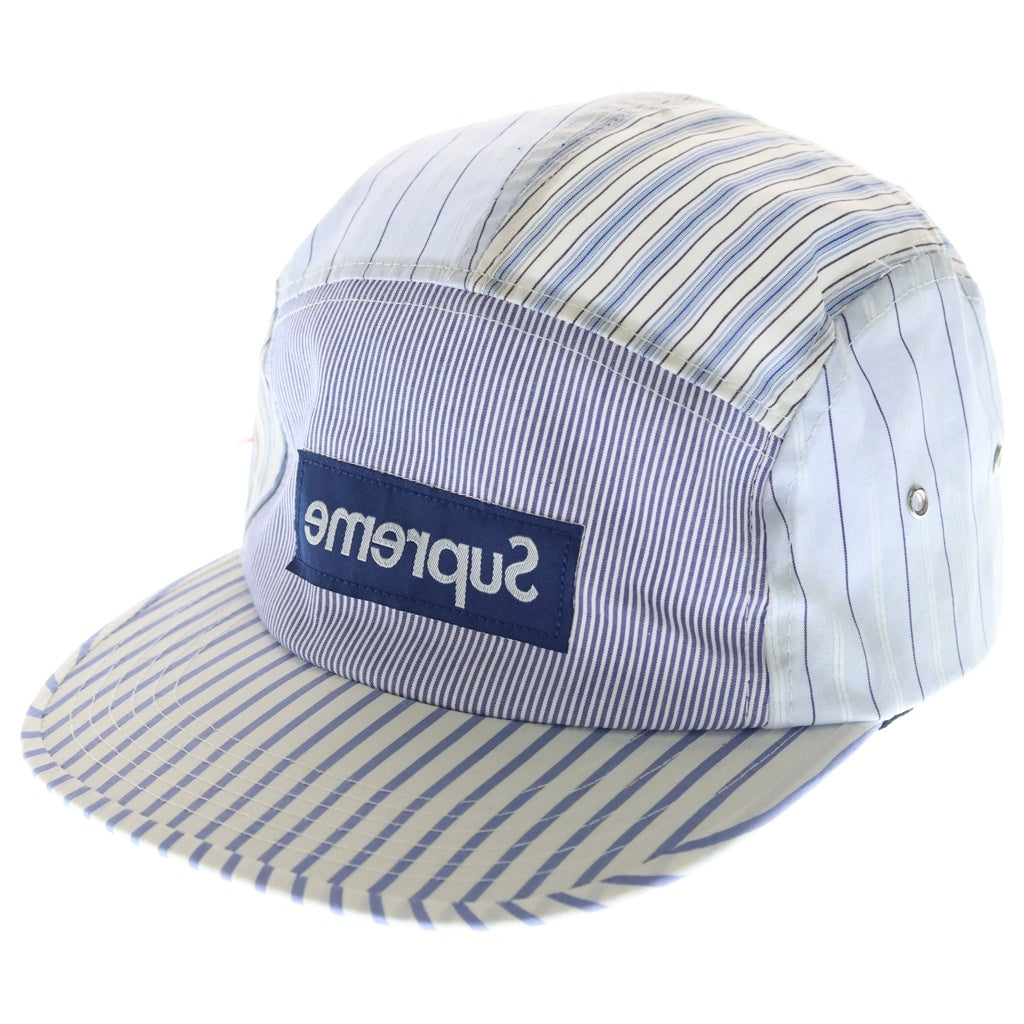 SUPREME(シュプリーム) 12SS ×COMME des GARCONS SHIRT Camp Cap コムデギャルソン シャツ 反転ロゴ ストライプ柄キャンプキャップ 帽子 ブルー レディース
