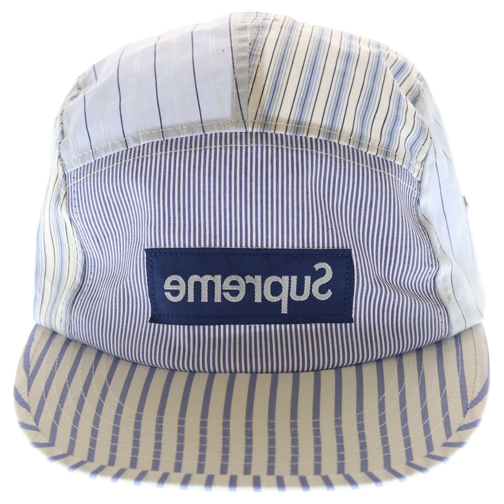 SUPREME(シュプリーム) 12SS ×COMME des GARCONS SHIRT Camp Cap コムデギャルソン シャツ 反転ロゴ ストライプ柄キャンプキャップ 帽子 ブルー レディース