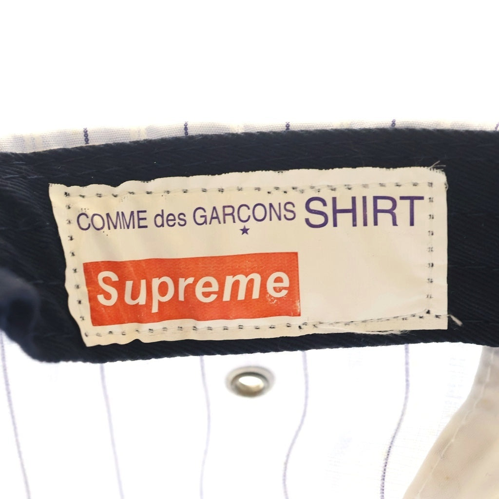 SUPREME(シュプリーム) 12SS ×COMME des GARCONS SHIRT Camp Cap コムデギャルソン シャツ 反転ロゴ ストライプ柄キャンプキャップ 帽子 ブルー レディース