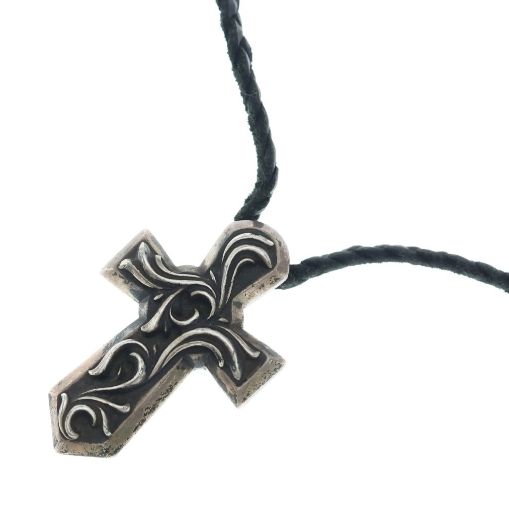 CHROME HEARTS(クロムハーツ) VULCAN CROSS SML LB バルカンクロス スモール レザーブレイド ネックレス シルバー/ブラック