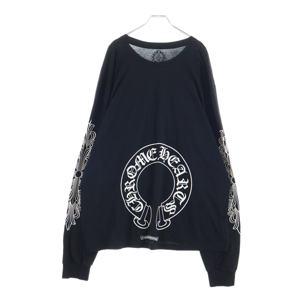 CHROME HEARTS(クロムハーツ) CH L/S T-SHIRT アームフローラル バックホースシュープリント 長袖Tシャツ ロンT ブラック