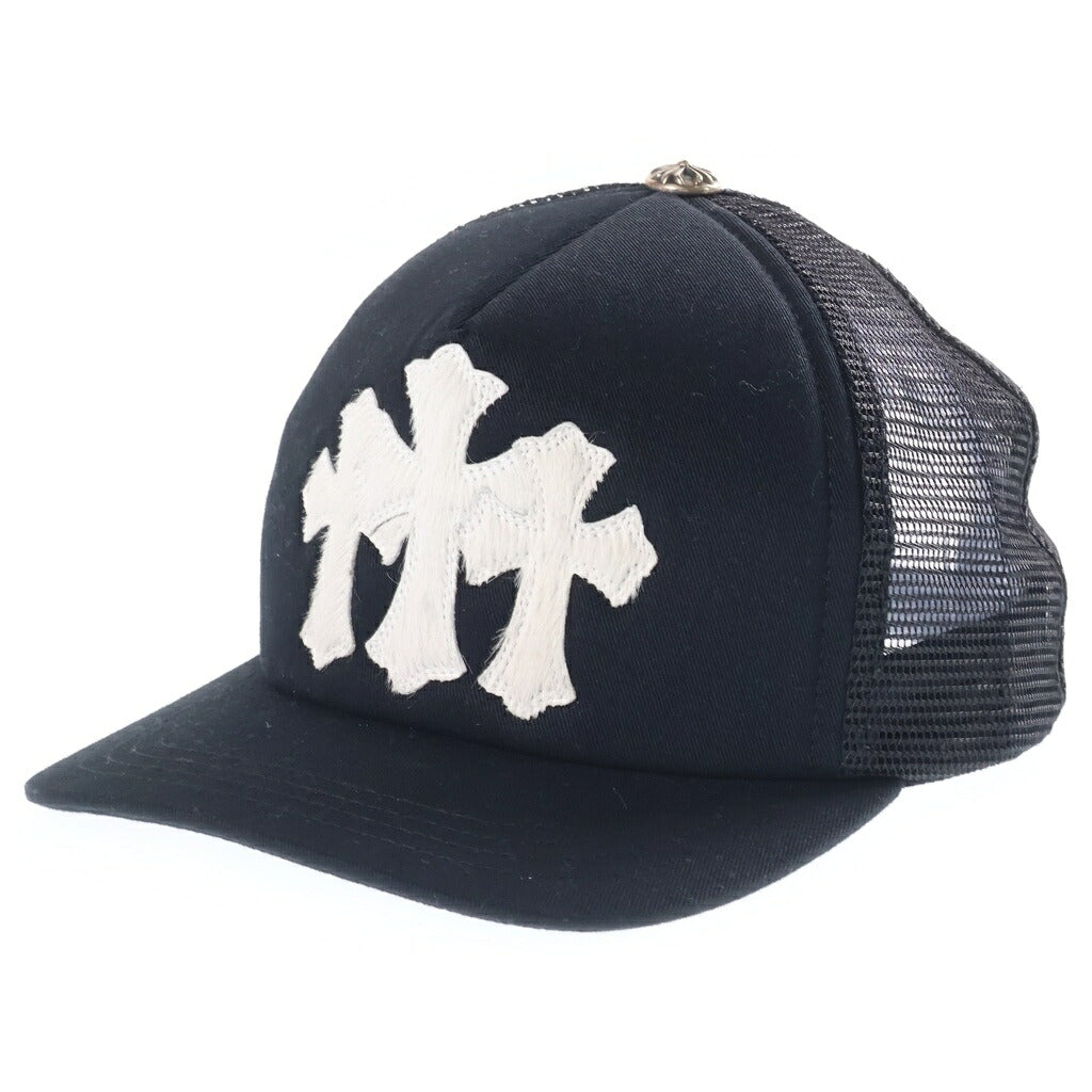 CHROME HEARTS(クロムハーツ) TRUCKER CAP トラッカーキャップ 3セメタリーハラコレザーパッチメッシュキャップ帽子 ブラック/ホワイト