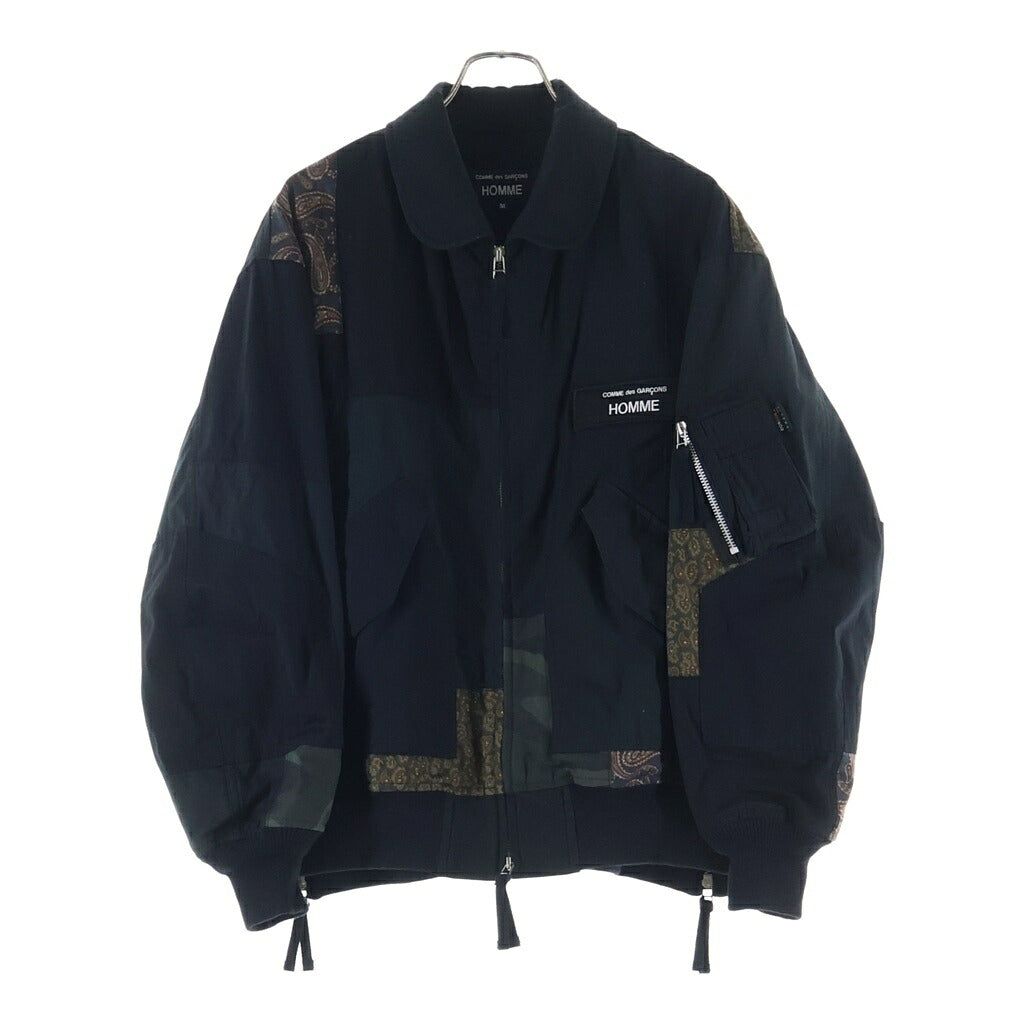 COMME des GARCONS HOMME(コムデギャルソンオム) 25SS Cotton Nylon Back Satin パッチワーク コットンナイロン バックサテン ブルゾン フライトジャケット HO-J023 ブラック