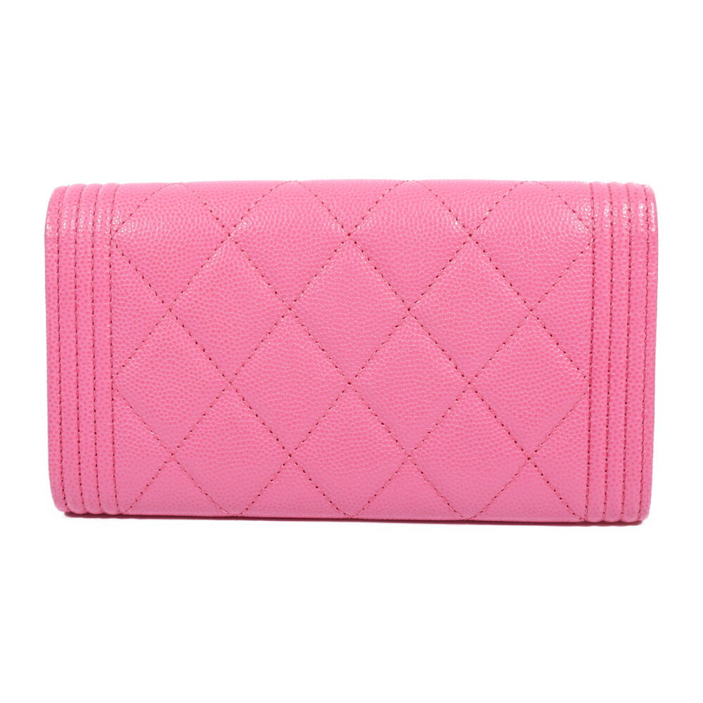 CHANEL(シャネル) ボーイシャネル 二つ折り長財布 ピンク キャビアスキン レザー ゴールド金具 ウォレットボーイシャネル 二つ折り長財布 ピンク キャビアスキン レザー ゴールド金具 ウォレット