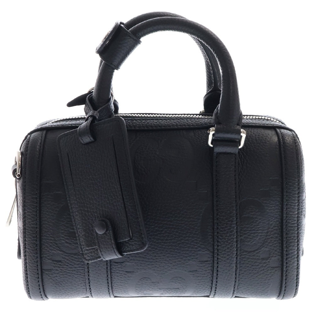 GUCCI(グッチ) ジャンボGG ミニボストンバッグ ブラック レザー ダッフル ショルダーバッグ ハンドバッグ 725292