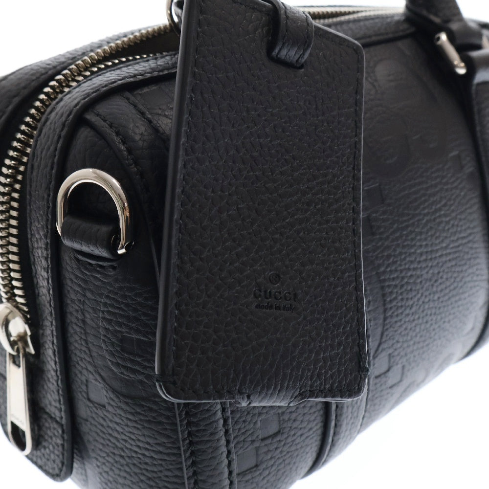 GUCCI(グッチ) ジャンボGG ミニボストンバッグ ブラック レザー ダッフル ショルダーバッグ ハンドバッグ 725292