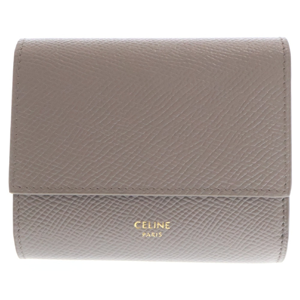 CELINE(セリーヌ) スモールトリフォールドウォレット 三つ折り財布 グレー レザー ぺブル