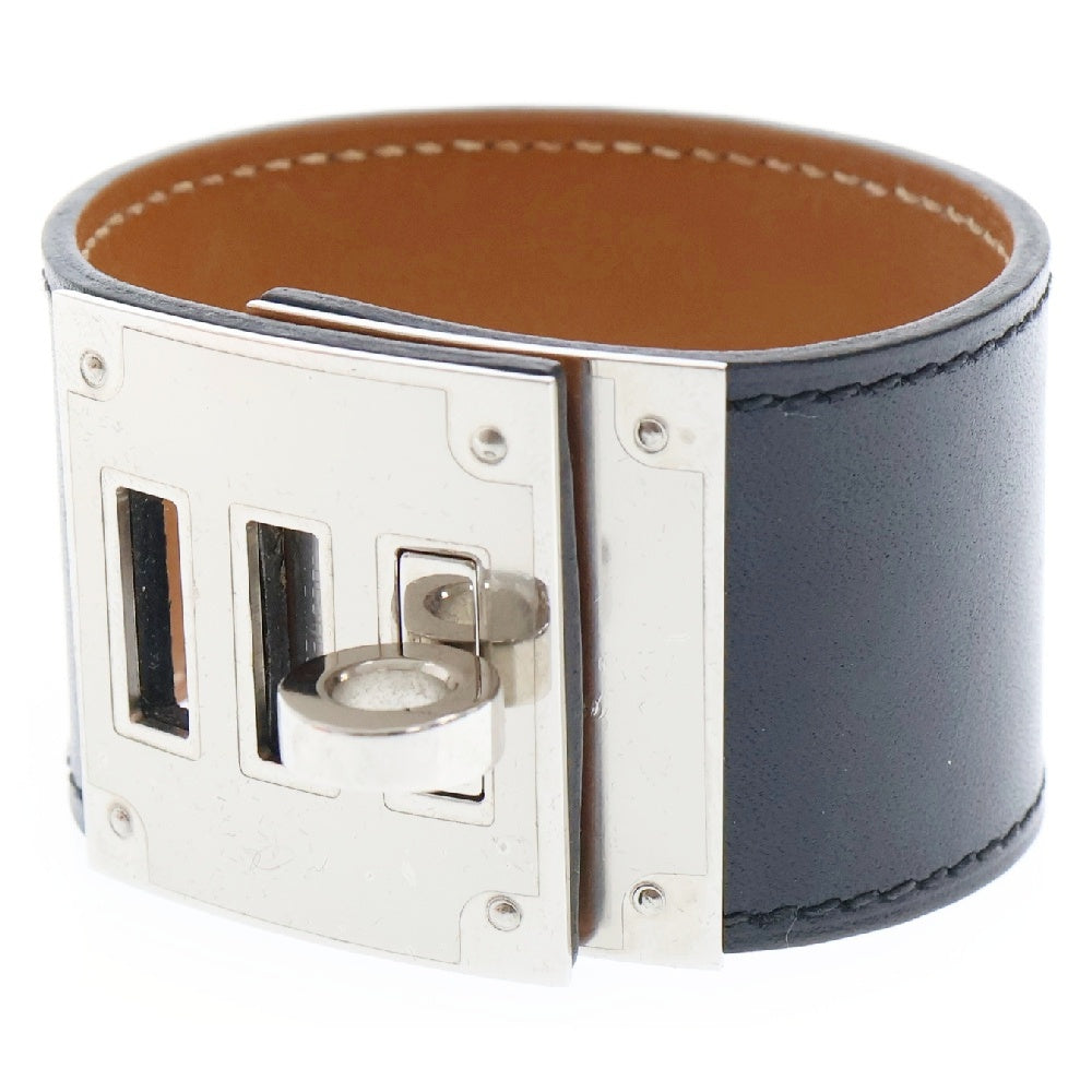 HERMES(エルメス) ケリードッグ ボックスカーフ レザーブレスレット C刻印 ブラック×シルバー