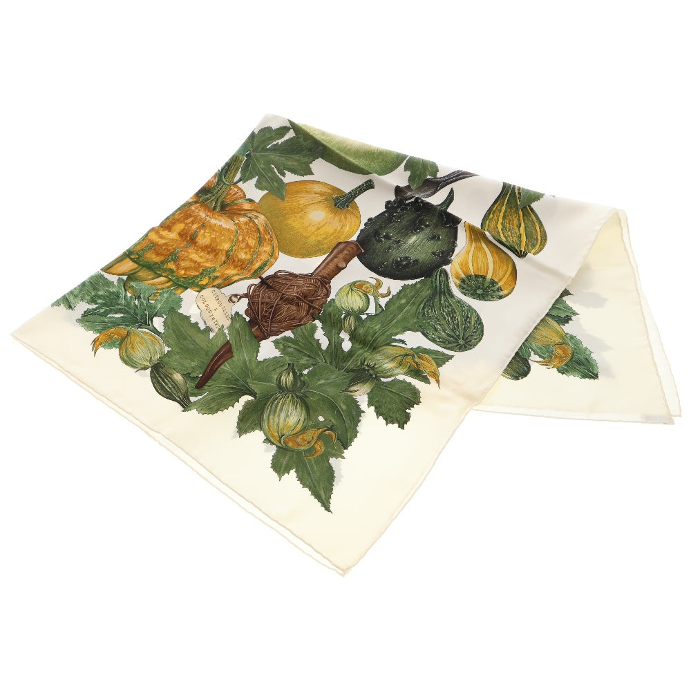 HERMES(エルメス) カレ90　カボチャとコロシント　CITROUILLES ET COLOQUINTES　ホワイト　マルチカラー　シルク　スカーフ