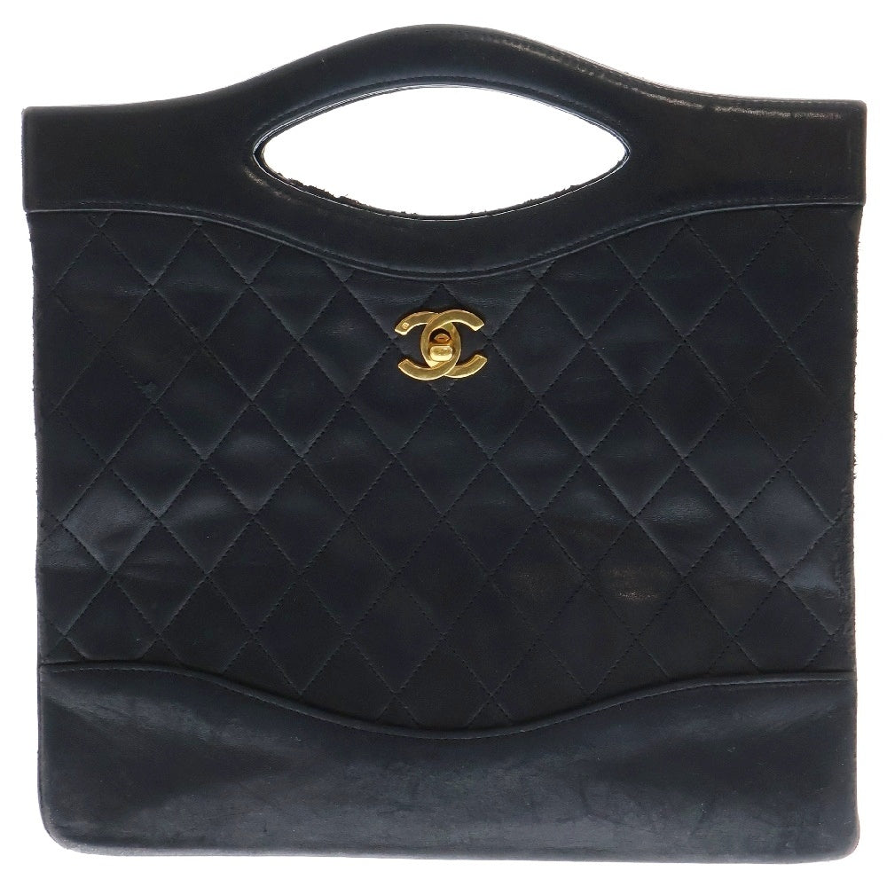 CHANEL(シャネル) マトラッセ ココマーク ターンロック ハンドバッグ ブラック ラムスキン ゴールド金具 ヴィンテージ