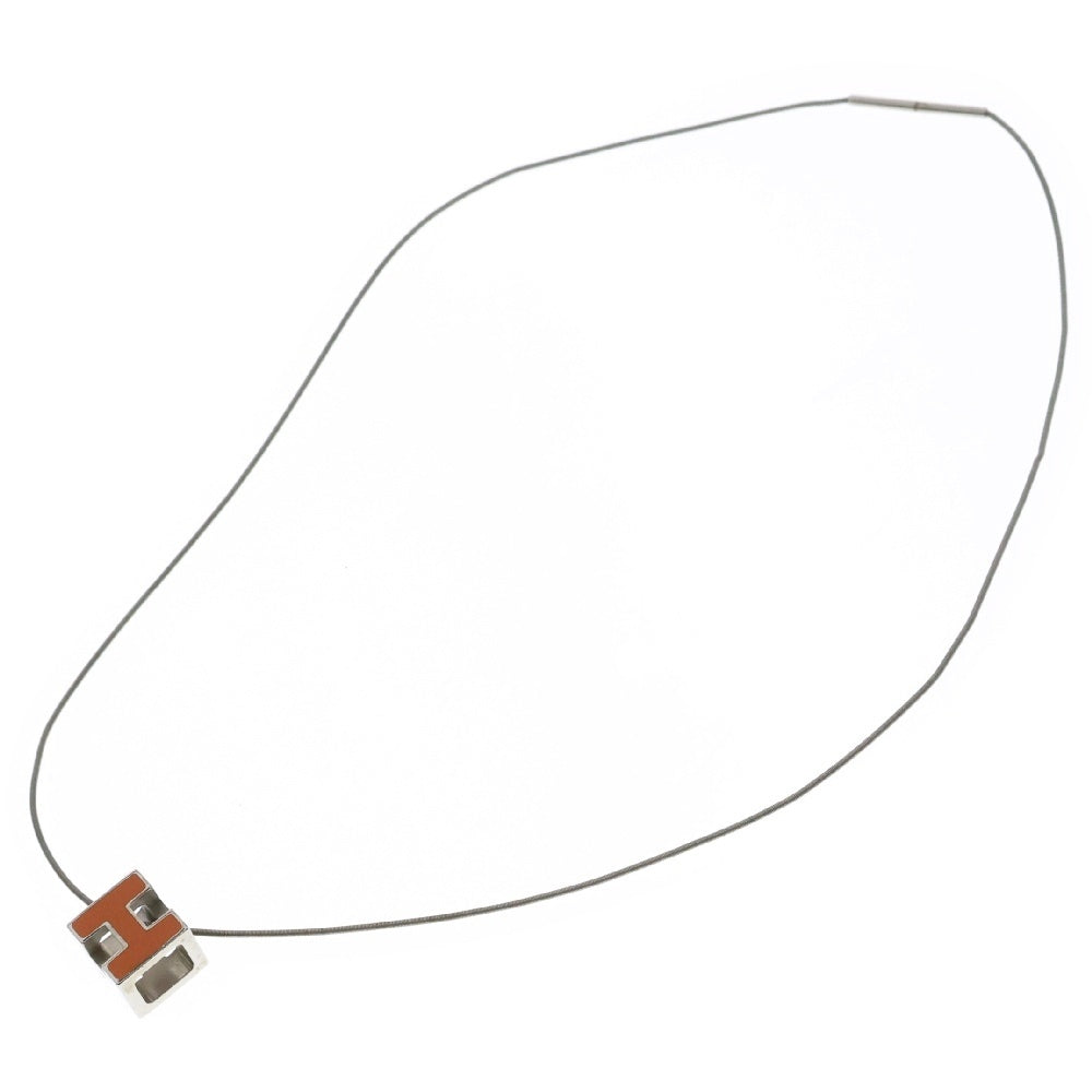 HERMES(エルメス) カージュドアッシュ Hキューブ ネックレス メタル シルバー オレンジ
