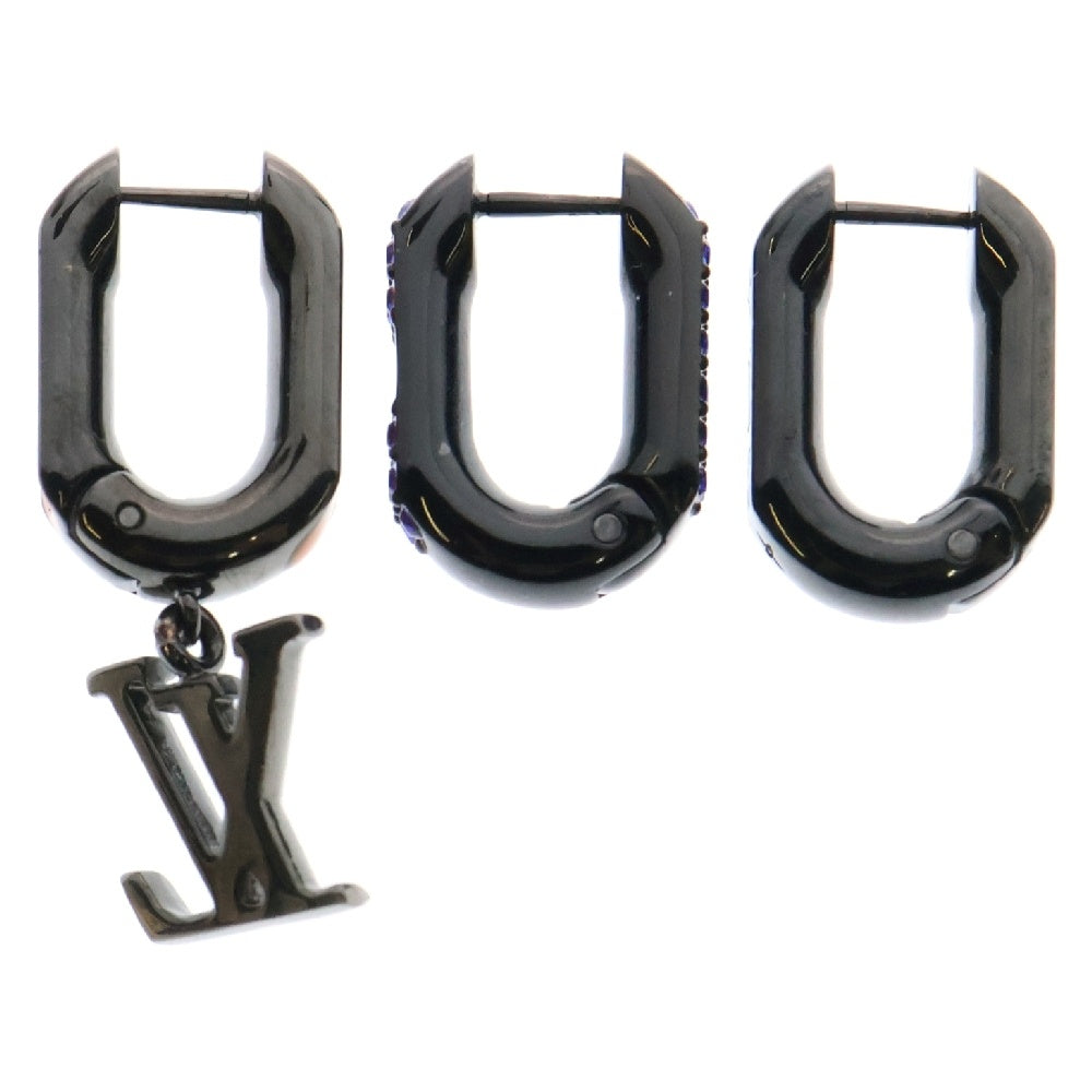 LOUIS VUITTON(ルイヴィトン) ブックル ドレイユ パラダイス チェーン ピアス モノグラム LVイニシャル ラインストーンピアス 3点セット MP3369 ブラック