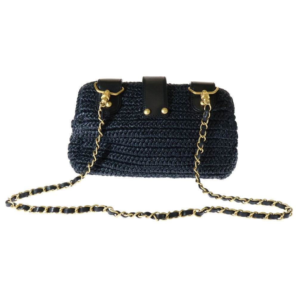 CHANEL(シャネル) ラフィア28 チェーンショルダーバッグ S/S カゴバッグ ネイビー ゴールド金具