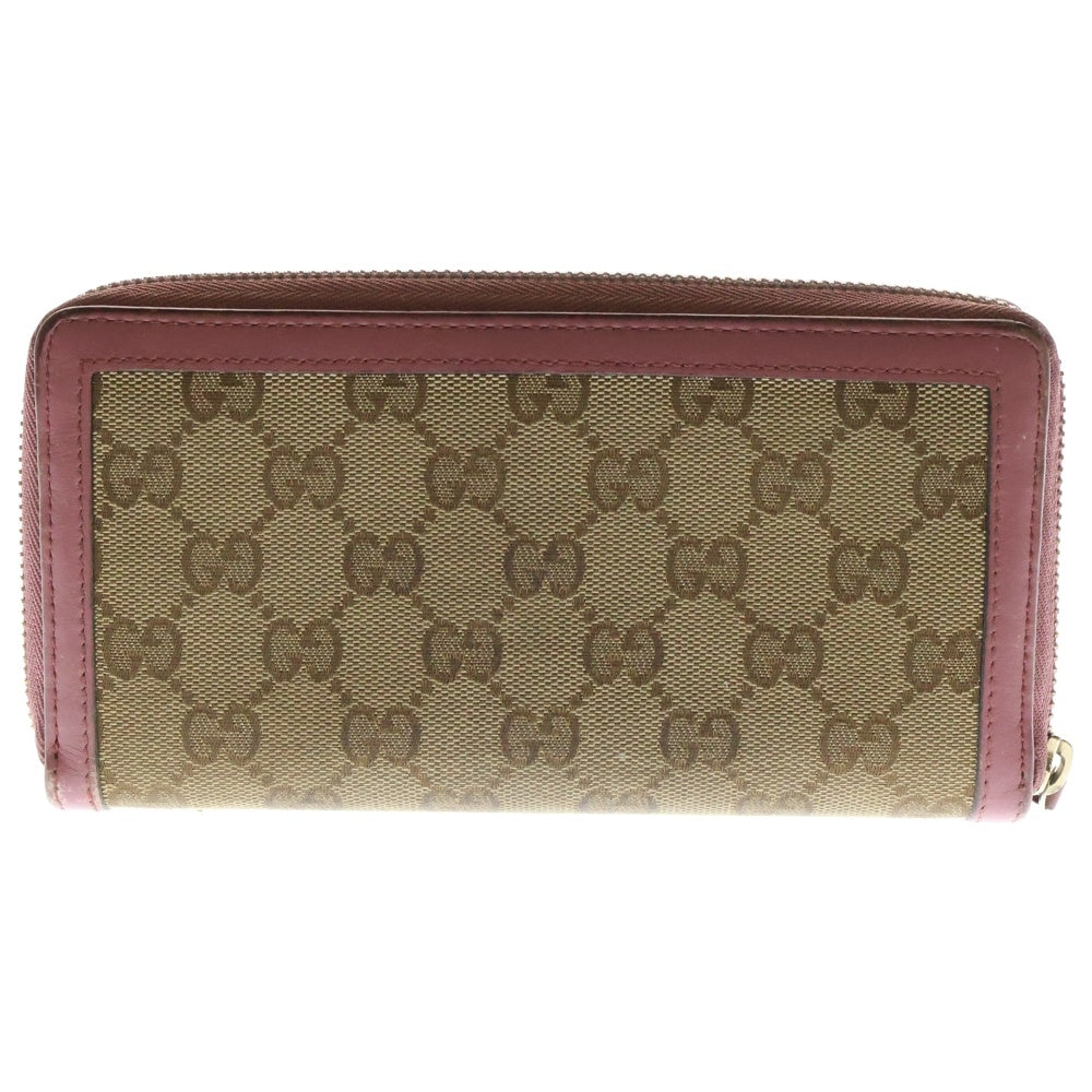 GUCCI(グッチ) GGキャンバス ラウンドファスナー ロングウォレット 長財布 ゴールド金具 ピンク×ベージュ レザー×ベージュ 308012