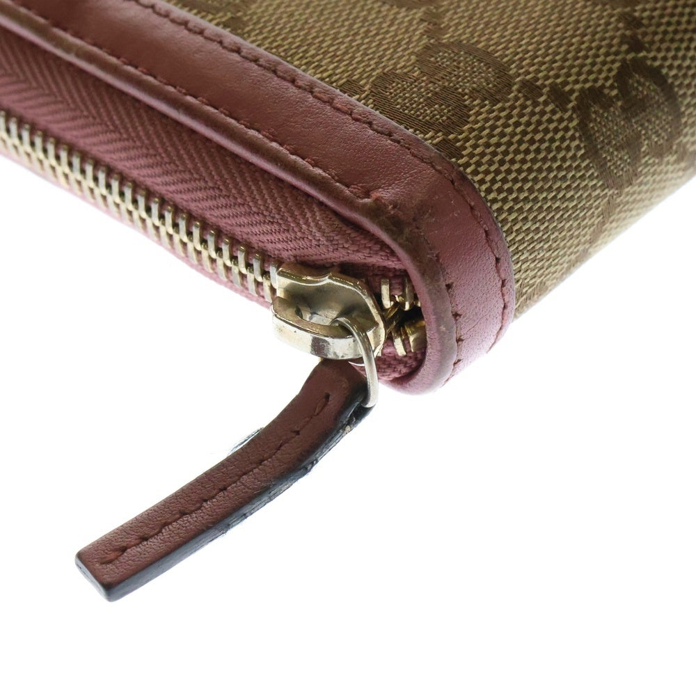 GUCCI(グッチ) GGキャンバス ラウンドファスナー ロングウォレット 長財布 ゴールド金具 ピンク×ベージュ レザー×ベージュ 308012