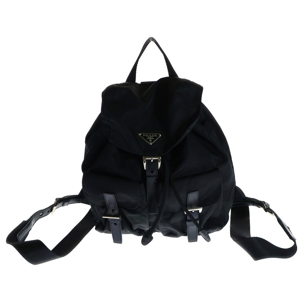 PRADA(プラダ) テスートナイロン レザー トライアングルロゴプレート ミニ バックパック リュックサック シルバー金具 ブラック