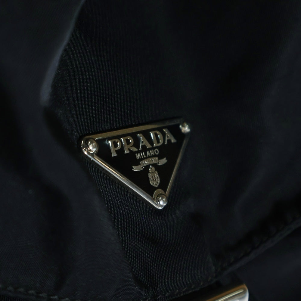 PRADA(プラダ) テスートナイロン レザー トライアングルロゴプレート ミニ バックパック リュックサック シルバー金具 ブラック