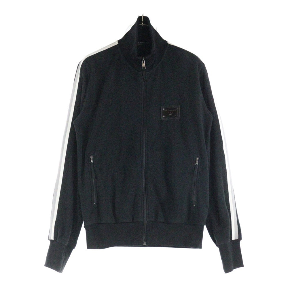 DOLCE & GABBANA(ドルチェアンドガッバーナ) メタルロゴプレート サイドライン フリース ジップアップ トラックジャケット ブラック GQH70G/G7S33