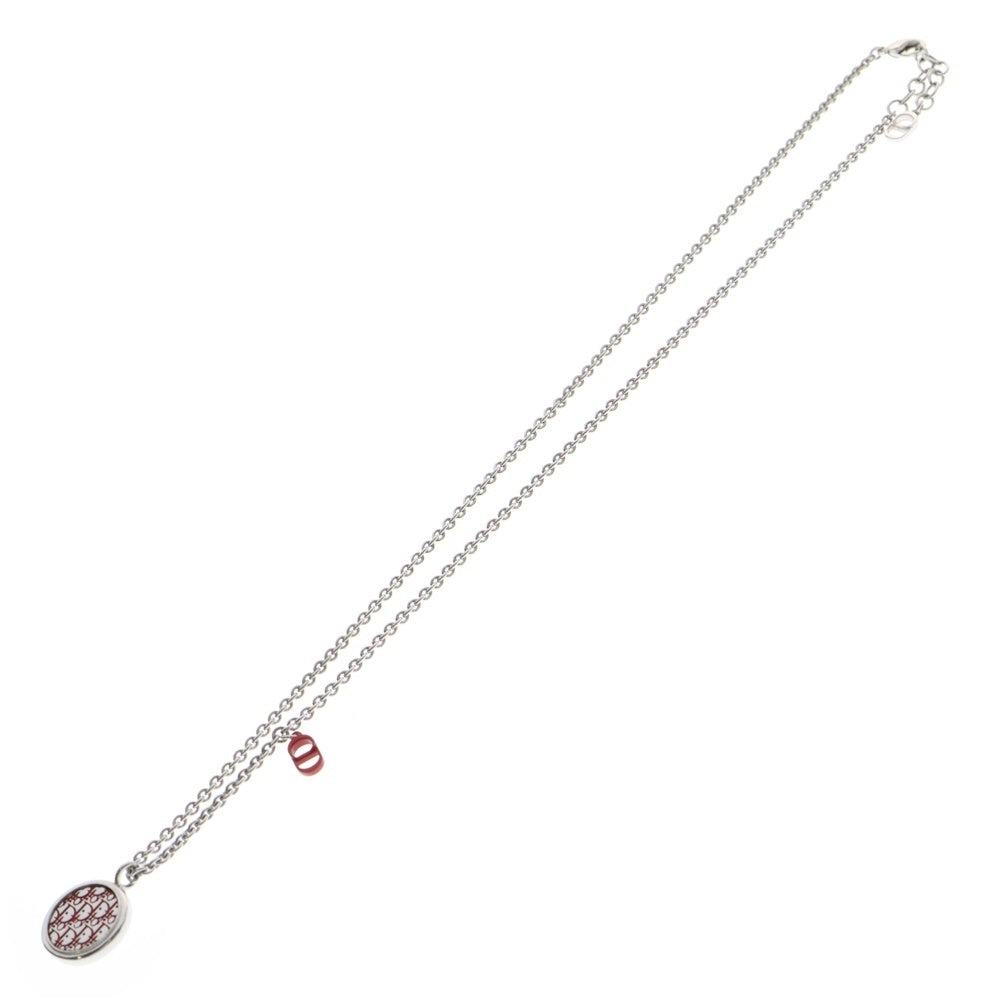 Christian Dior(クリスチャンディオール) ロゴプレートネックレスレス ペンダント チェーン CDロゴ レッド×シルバー