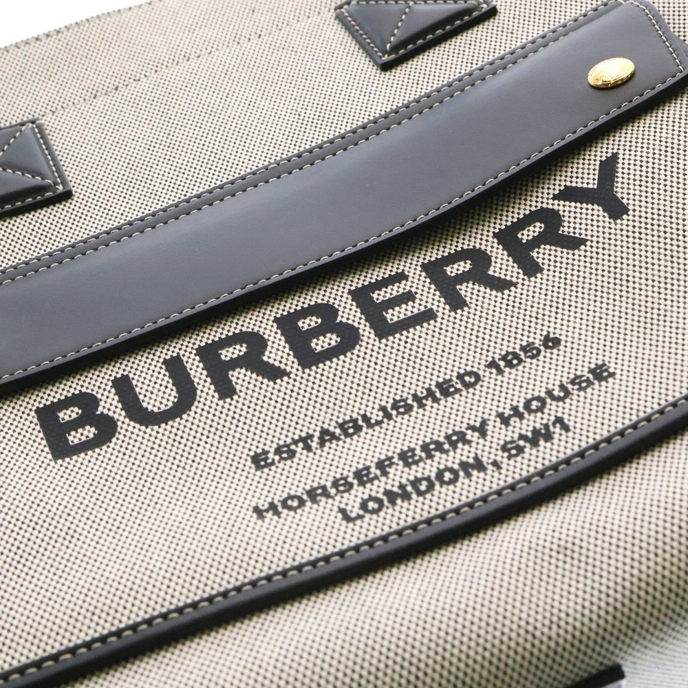 BURBERRY(バーバリー) フレヤトートバッグ ハンドバッグ ミディアム グレー×ブラック レザー×キャンバス ゴールド金具